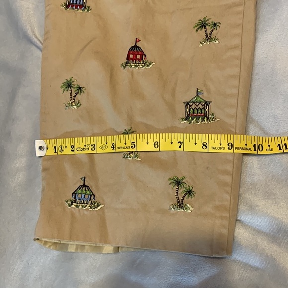 Vintage Talbots petites embroidered novelty tiki khaki wide leg capri? pant 10 - Picture 7 of 11